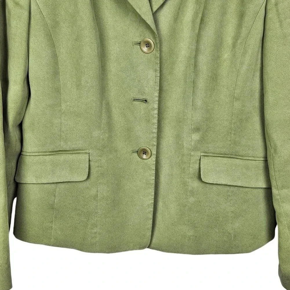 Talbots‎ Lime Green 3 Button Blazer Jacket Polyester Microfiber Lined Size 8 - Picture 9 of 11